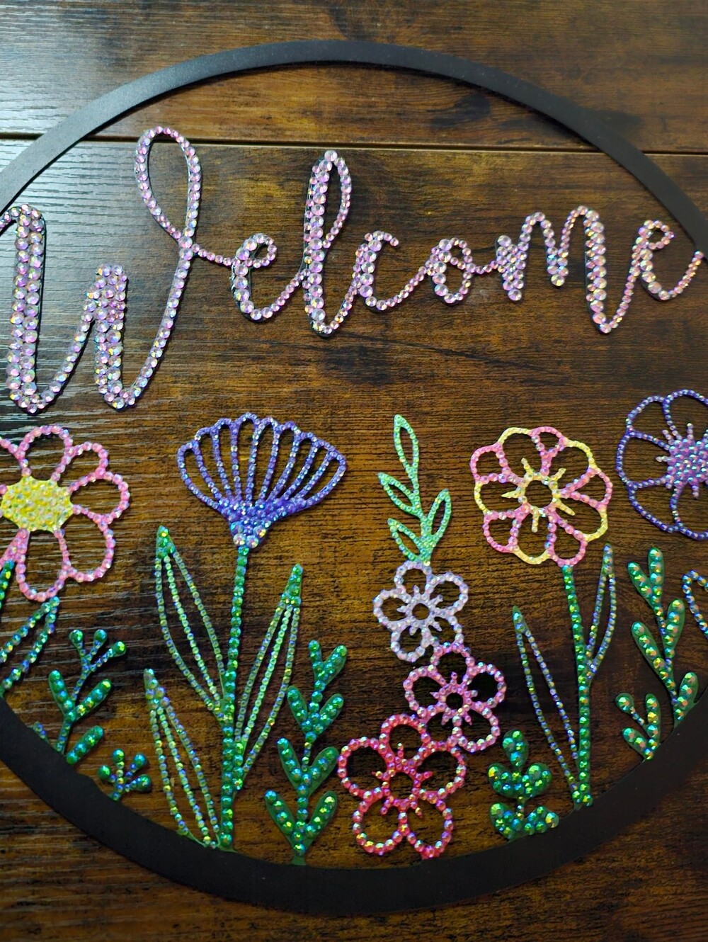 Welcome Floral Wall Accent - Multicolor Rhinestone Design